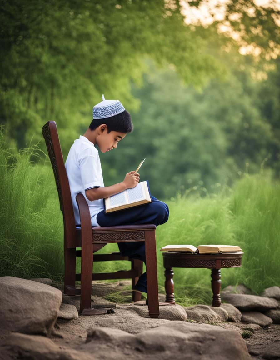Boy Listening to Quran in Nature