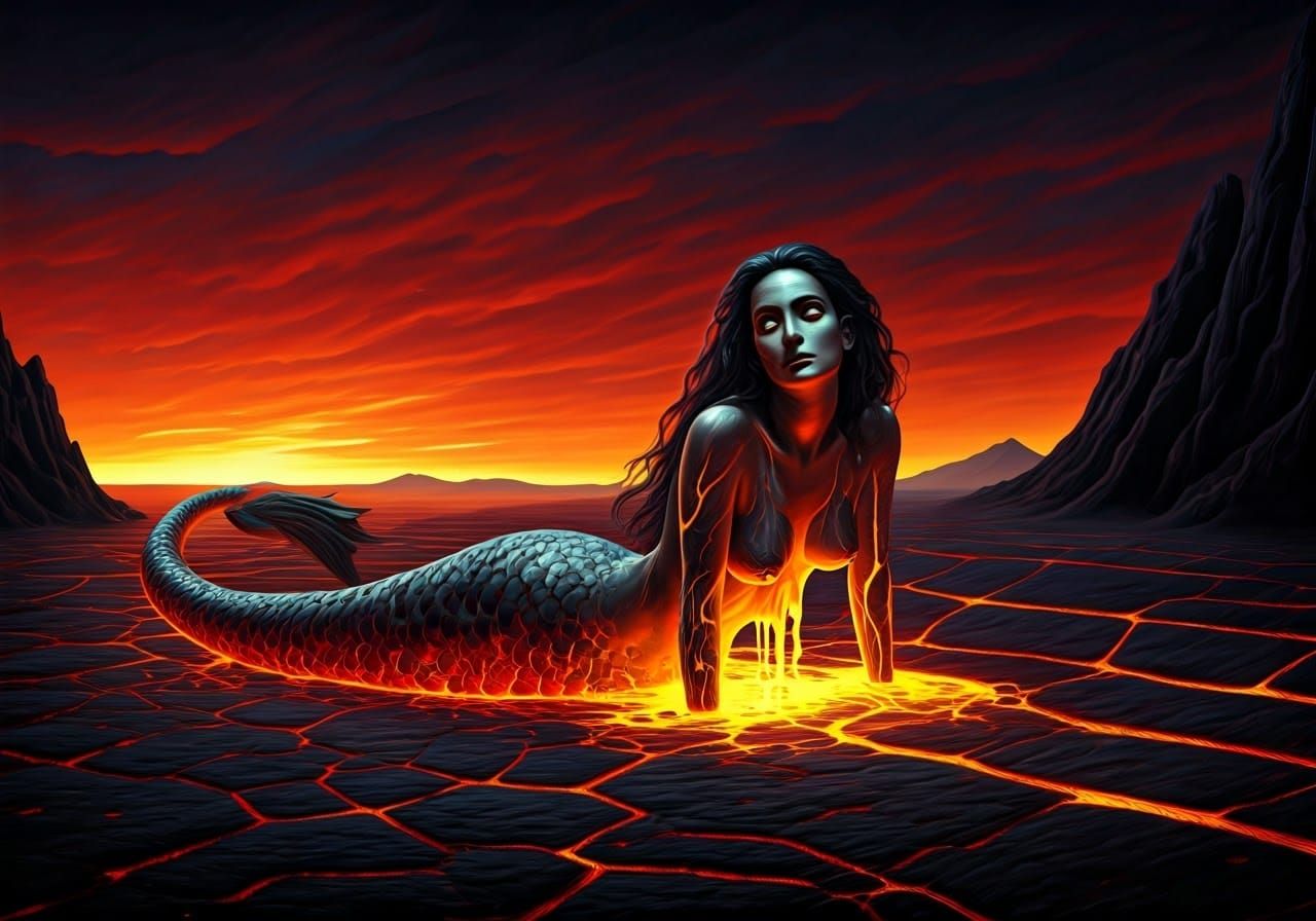 Surreal Lava Mermaid in Salvador Dali Style