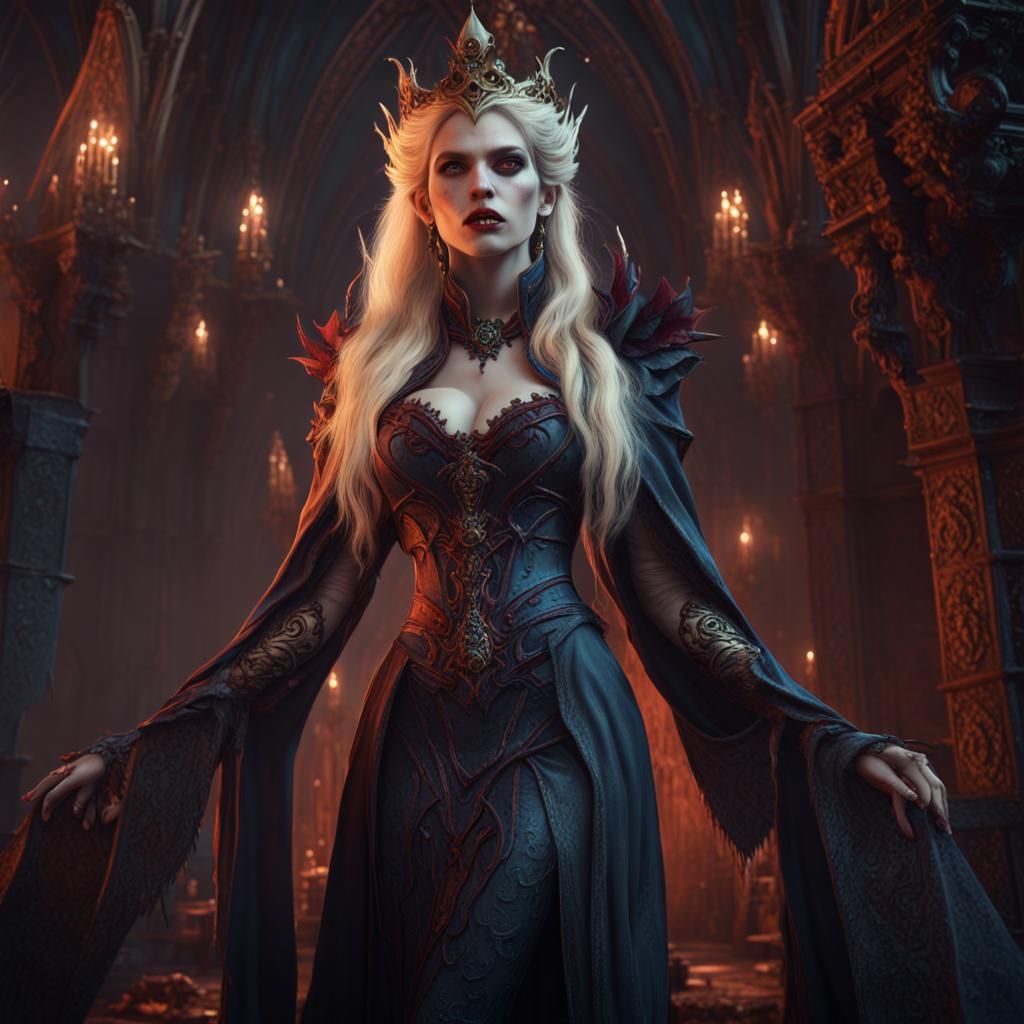 Blonde Vampire Queen: Detailed Fantasy Art