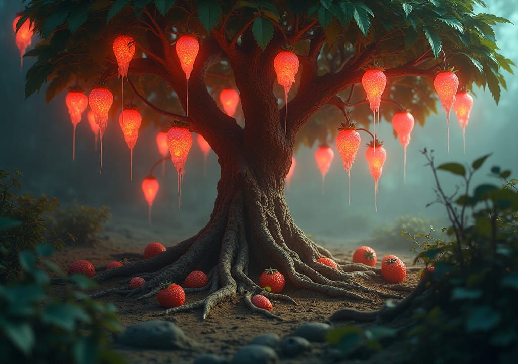 Ethereal Glowing Fruit Tree in Atmospheric Concept Art
