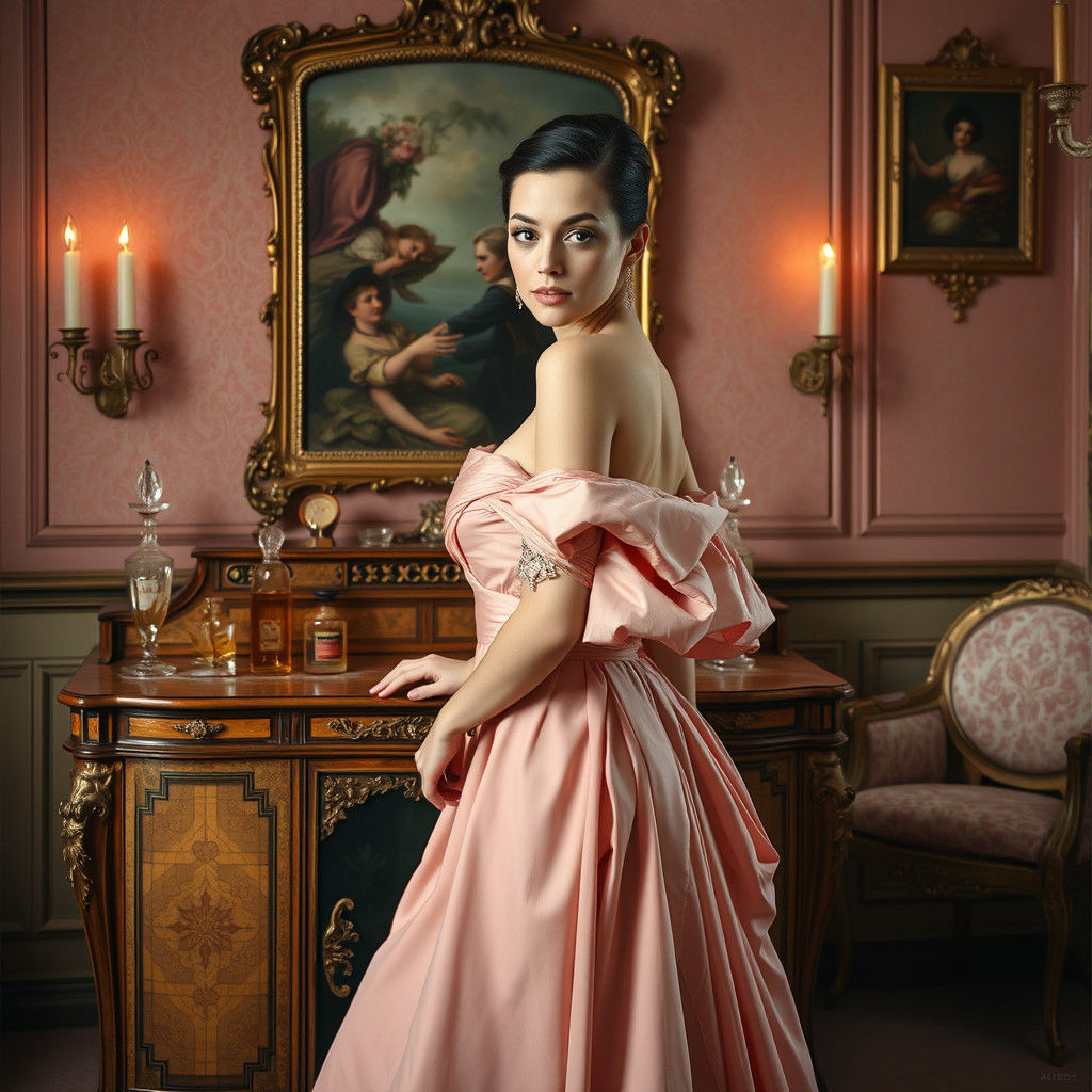 Elegant Woman with Pink Perfumes, Classical Portraiture