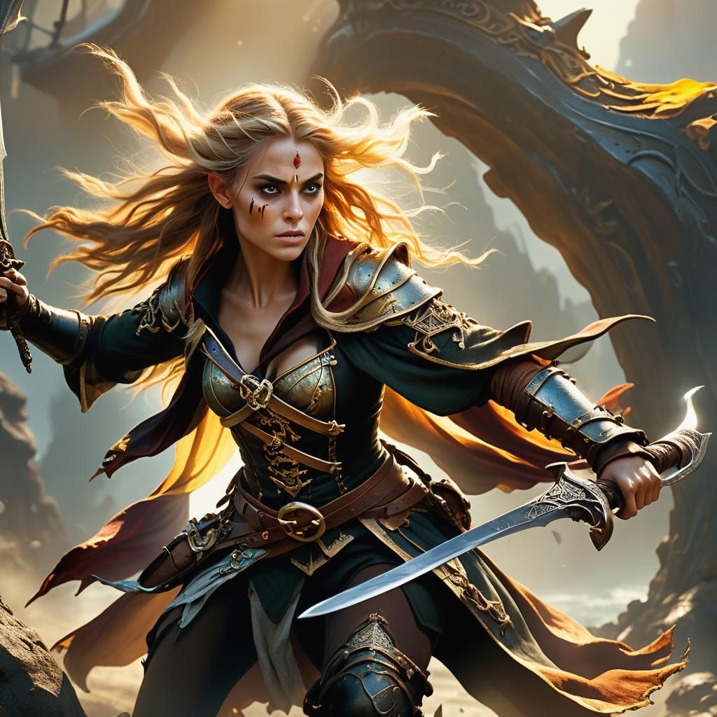 Pirate Elf Swings into Battle: Digital Matte Painting