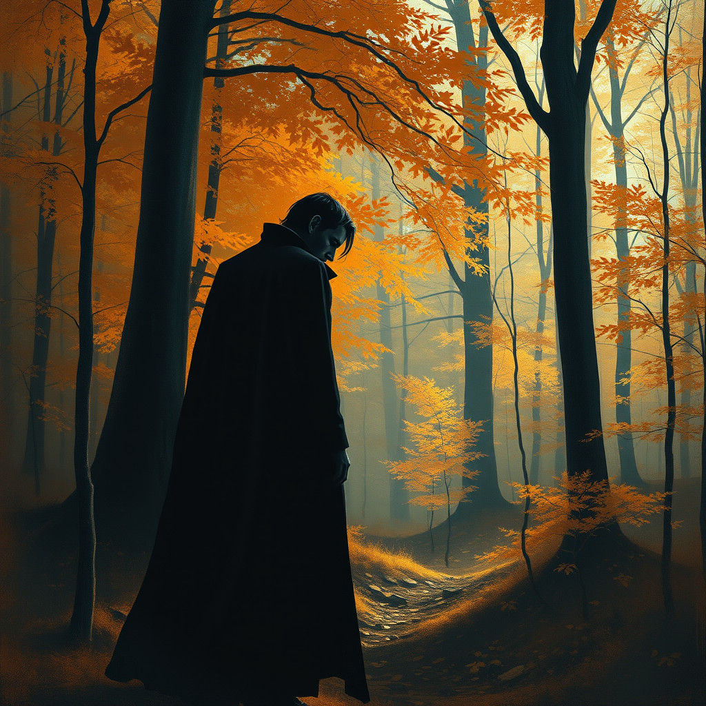 Vampire in Autumn Woods: Moody Atmospheric Art