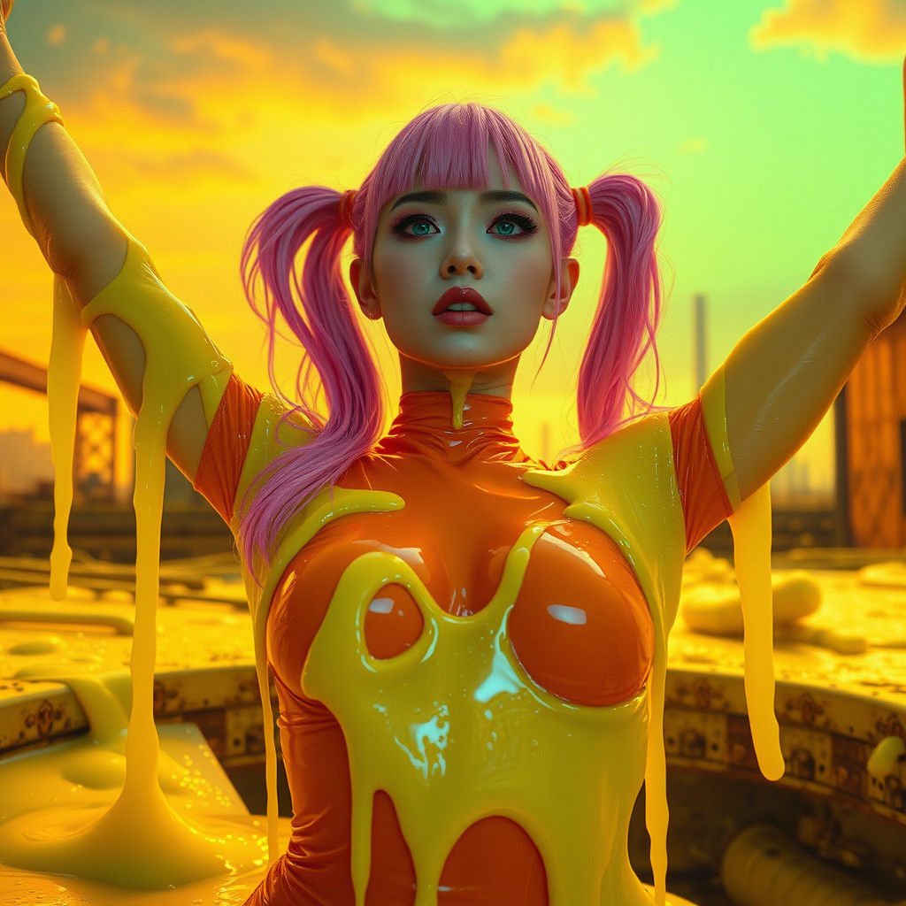 Japanese Pop Star in Slime, Cyberpunk Digital Art