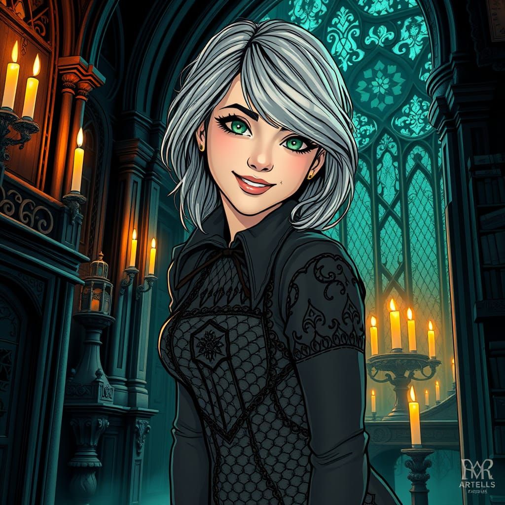 Elegant Woman in Gothic Chamber
