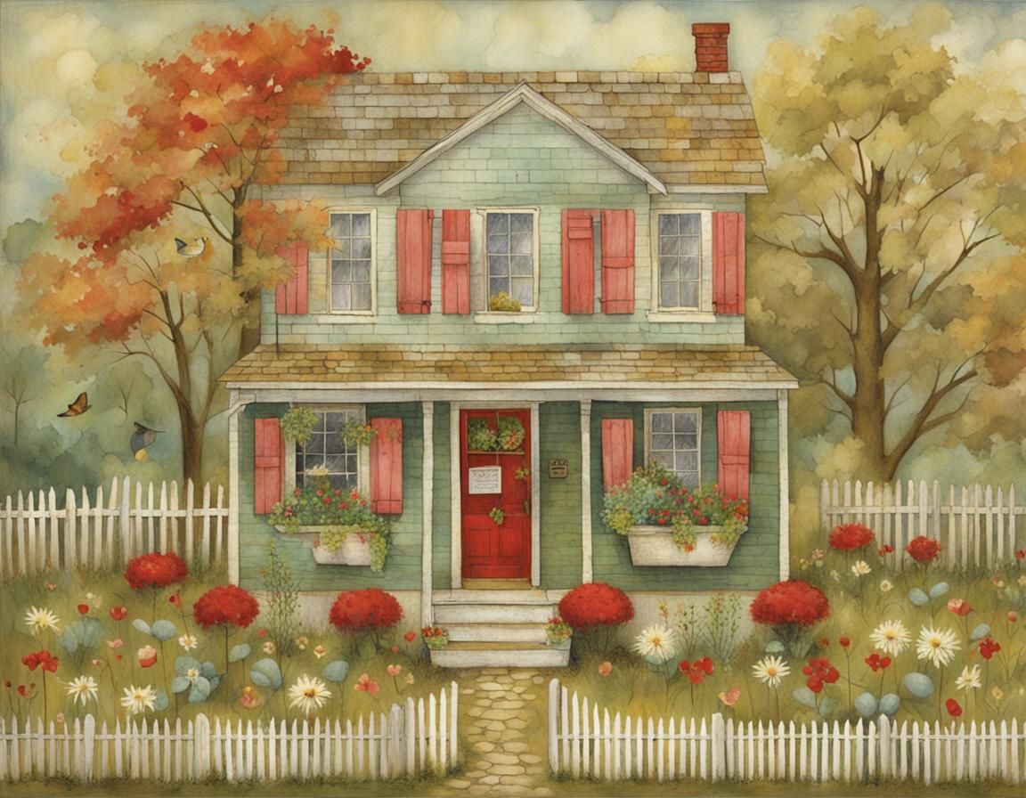 Charming Home Illustration in Whimsical Style