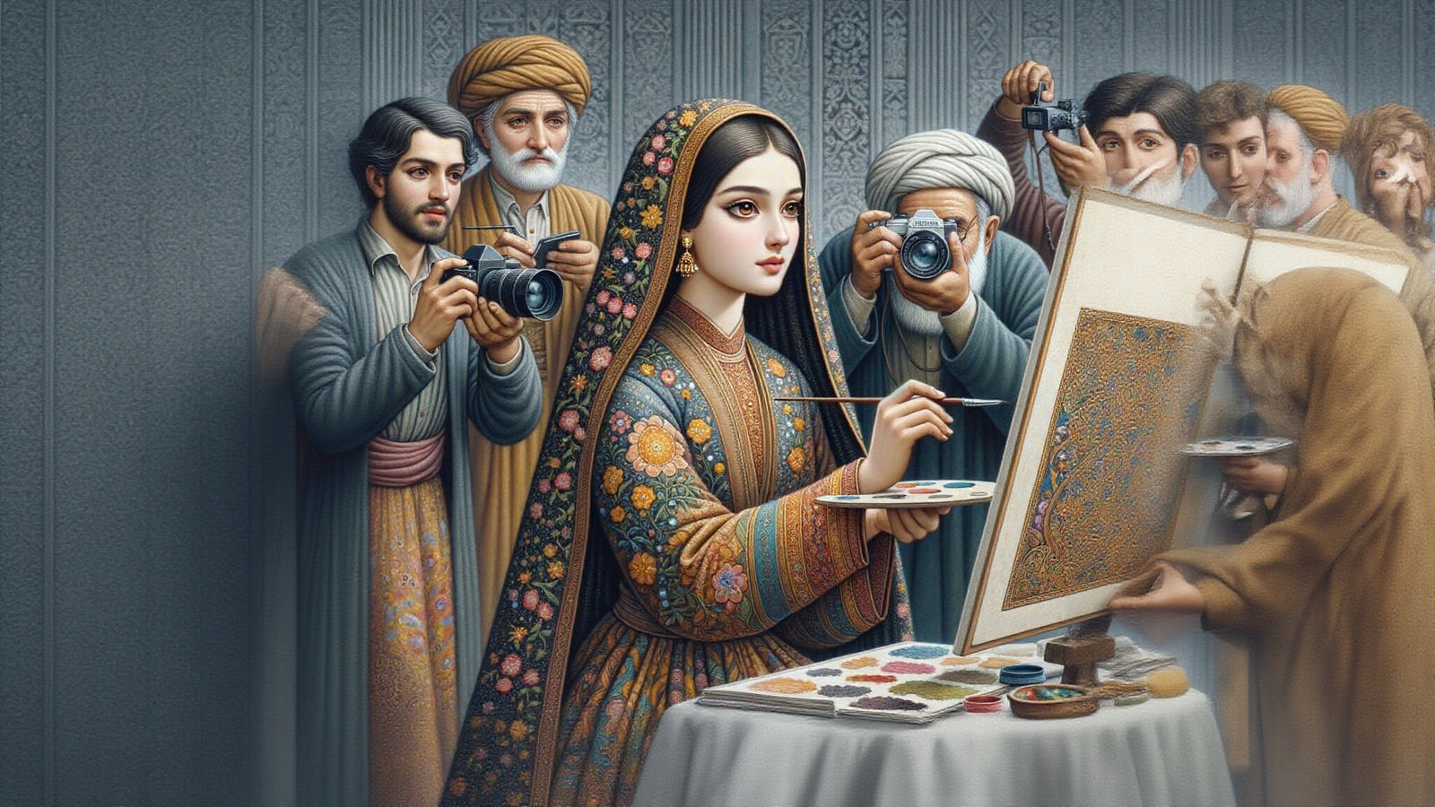 Female Designer at Work in Iranian Miniature Style