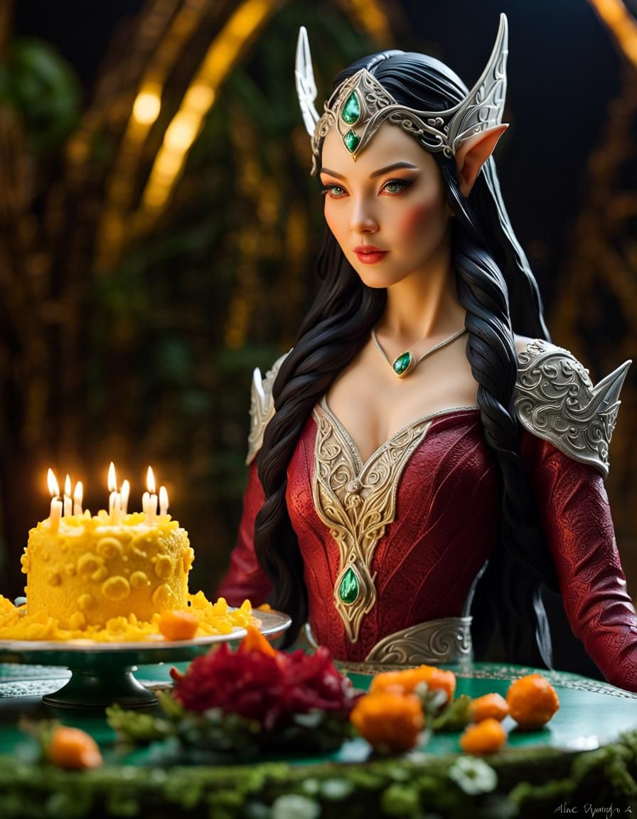 Elven Princess Cake Sculpture in Photorealistic Style