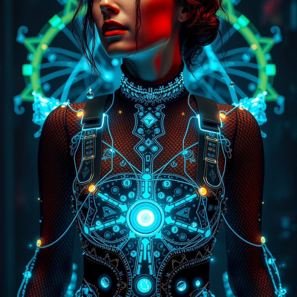 Cyber-Gothic Siren in Azure Data-Light