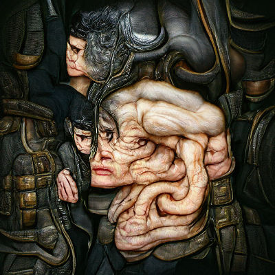 Surreal Figures in Uniform, Photoillustration in Unreal Engi...