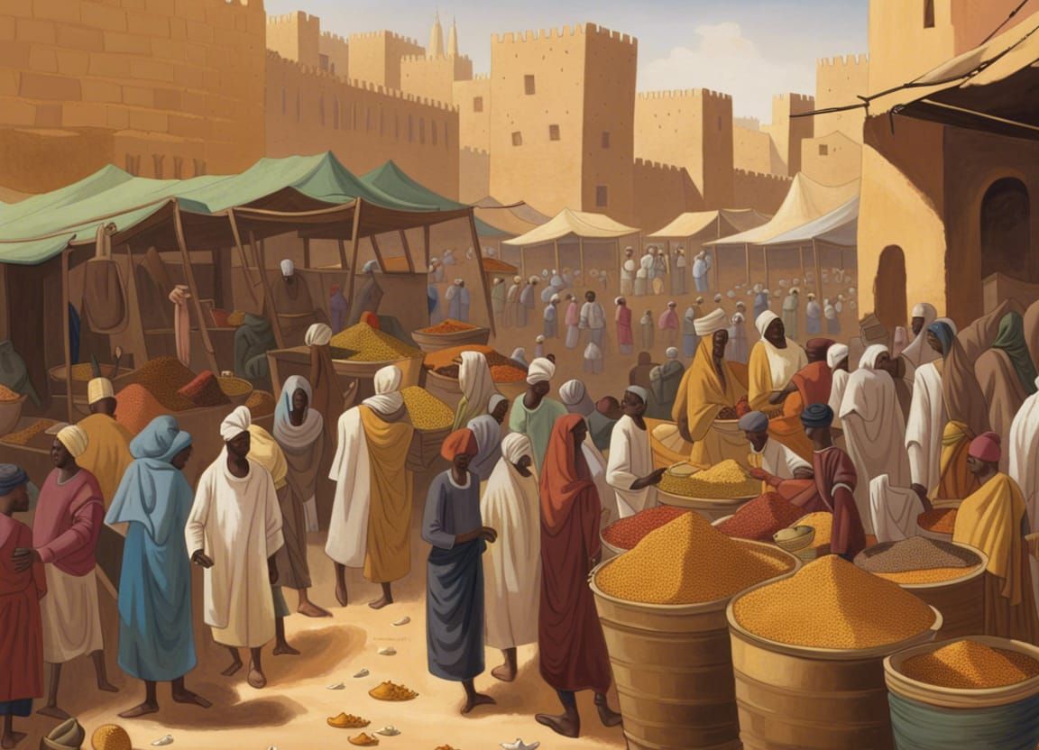 Timbuktu Market in 1375 as Oil Painting