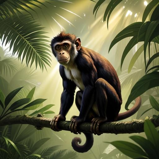Monkey in Exotic Forest: Vibrant Digital Art
