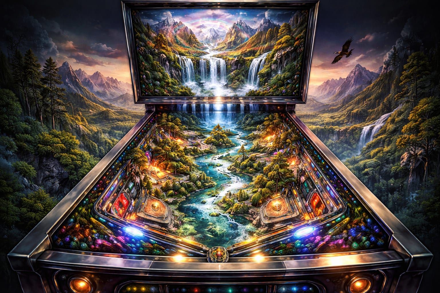 Fantasy Landscape Inside Pinball Machine as Acrylic Art