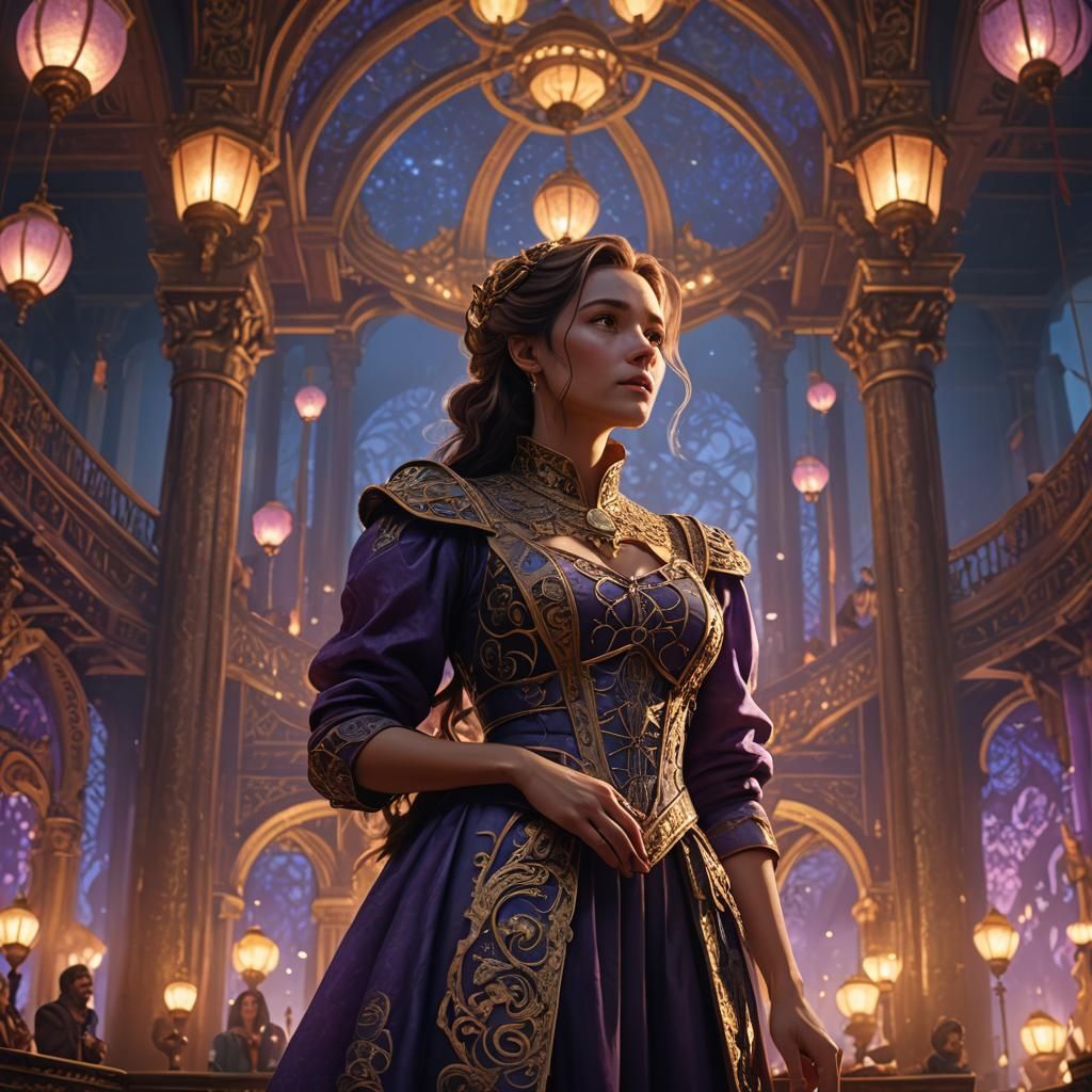 Fantasy Woman Giving Speech in Cinematic Lighting