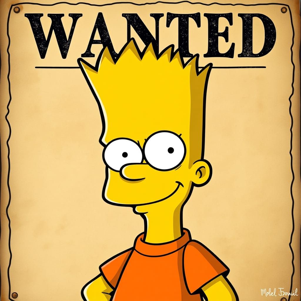 Mischievous Bart Simpson on Vintage Wanted Poster