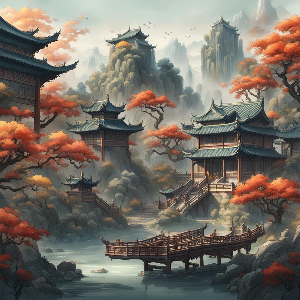 Botanical Ink Drawings in Ming Dynasty Style