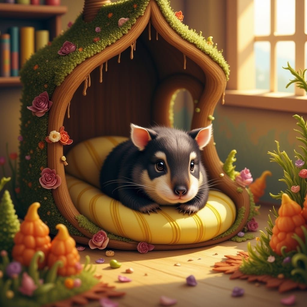 Adorable Furry Critter Cozy in Miniature Home