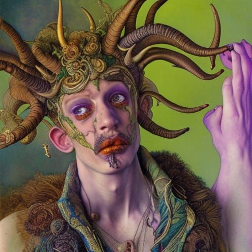 Faun Portrait with Pipes in Opium Dreamscape
