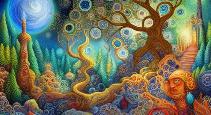 Ethereal Shaman Painting with Cosmic Serpent