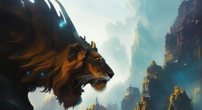 Mystical Lion-Goat Chimera in Detailed Watercolor Style