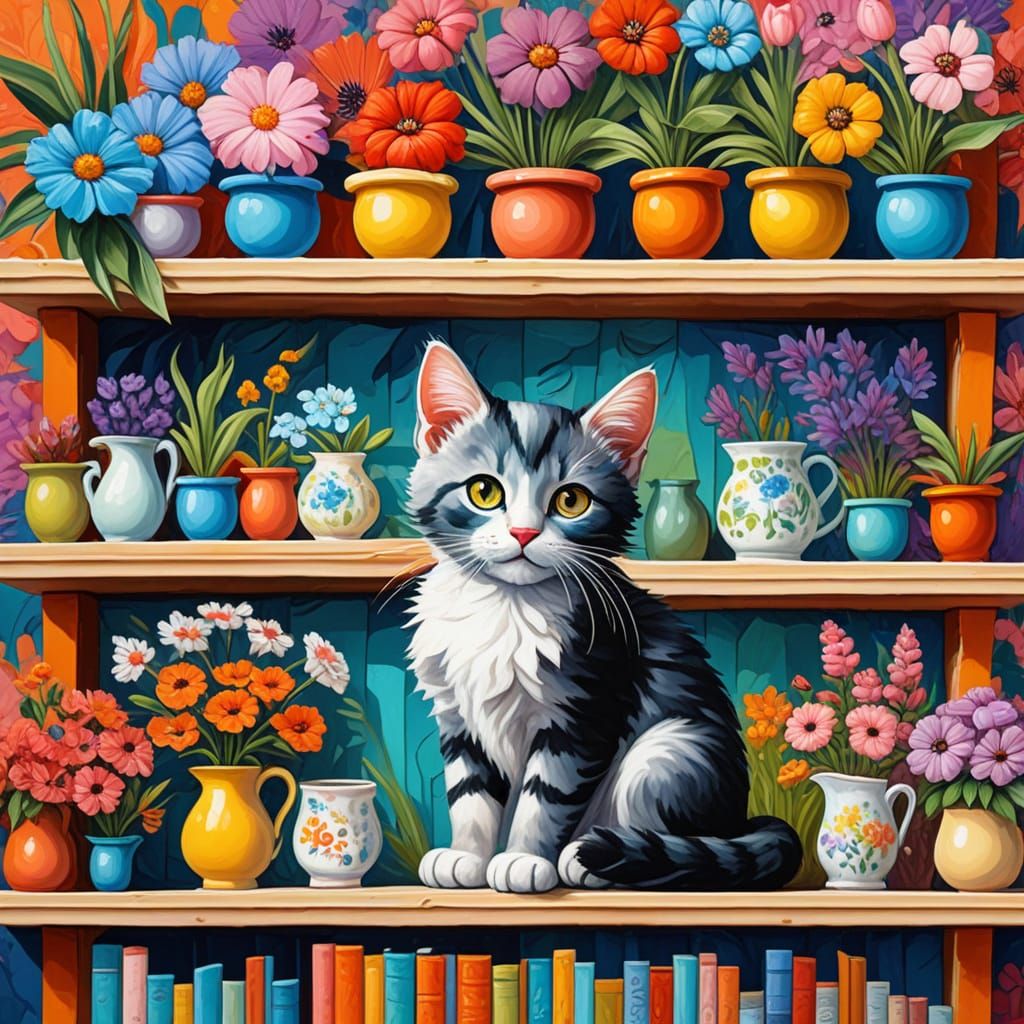 Vibrant Neo-Impressionist Kitten Masterpiece