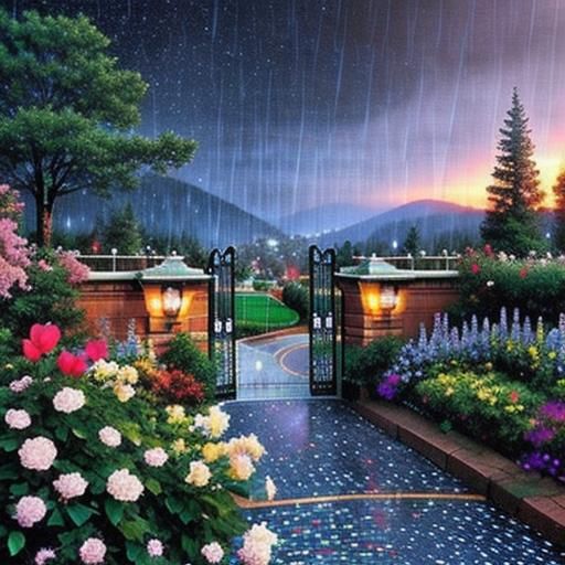 Celestial Mosaic Convergence in Vintage Kinkade Style