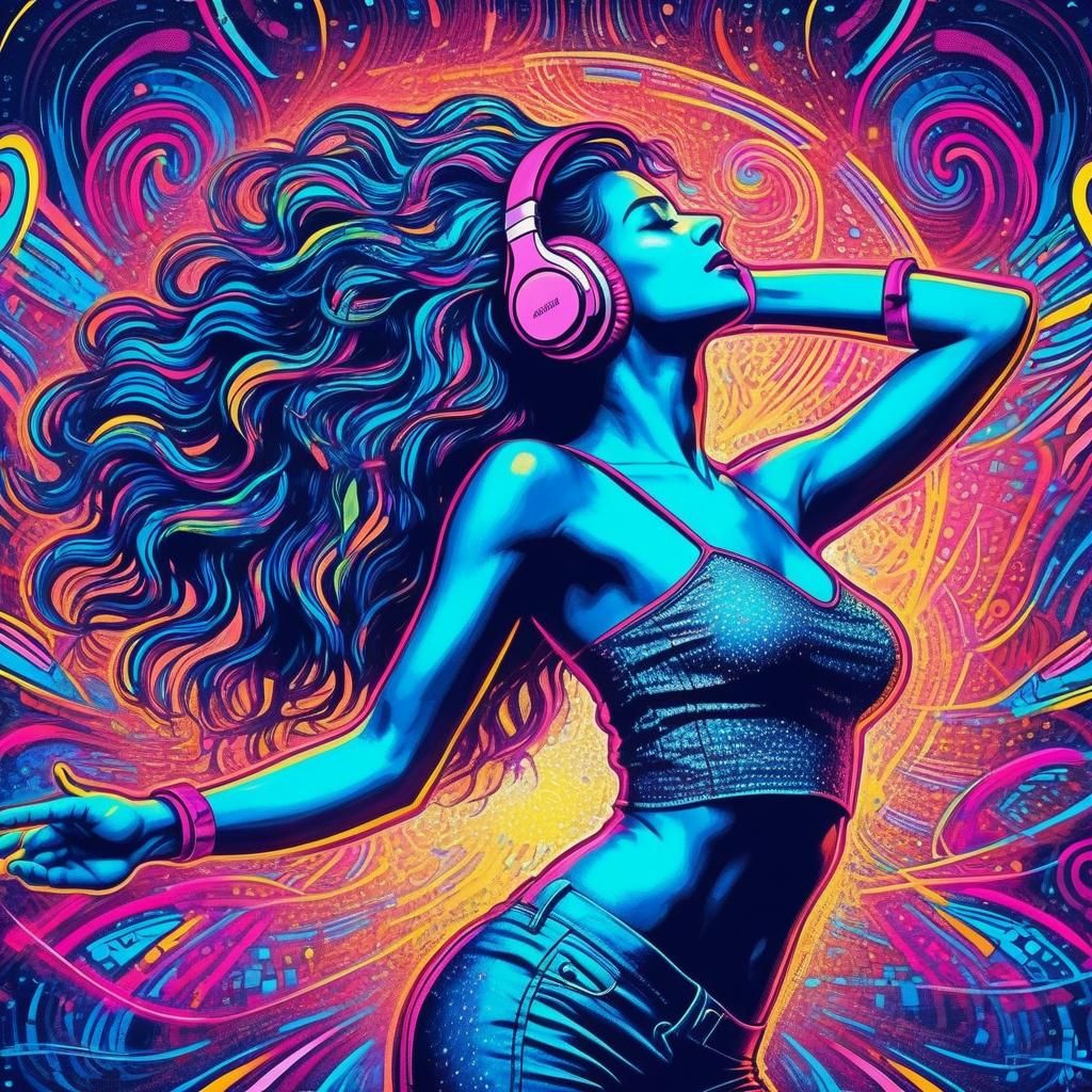 Woman Dancing to Music with Headphones
