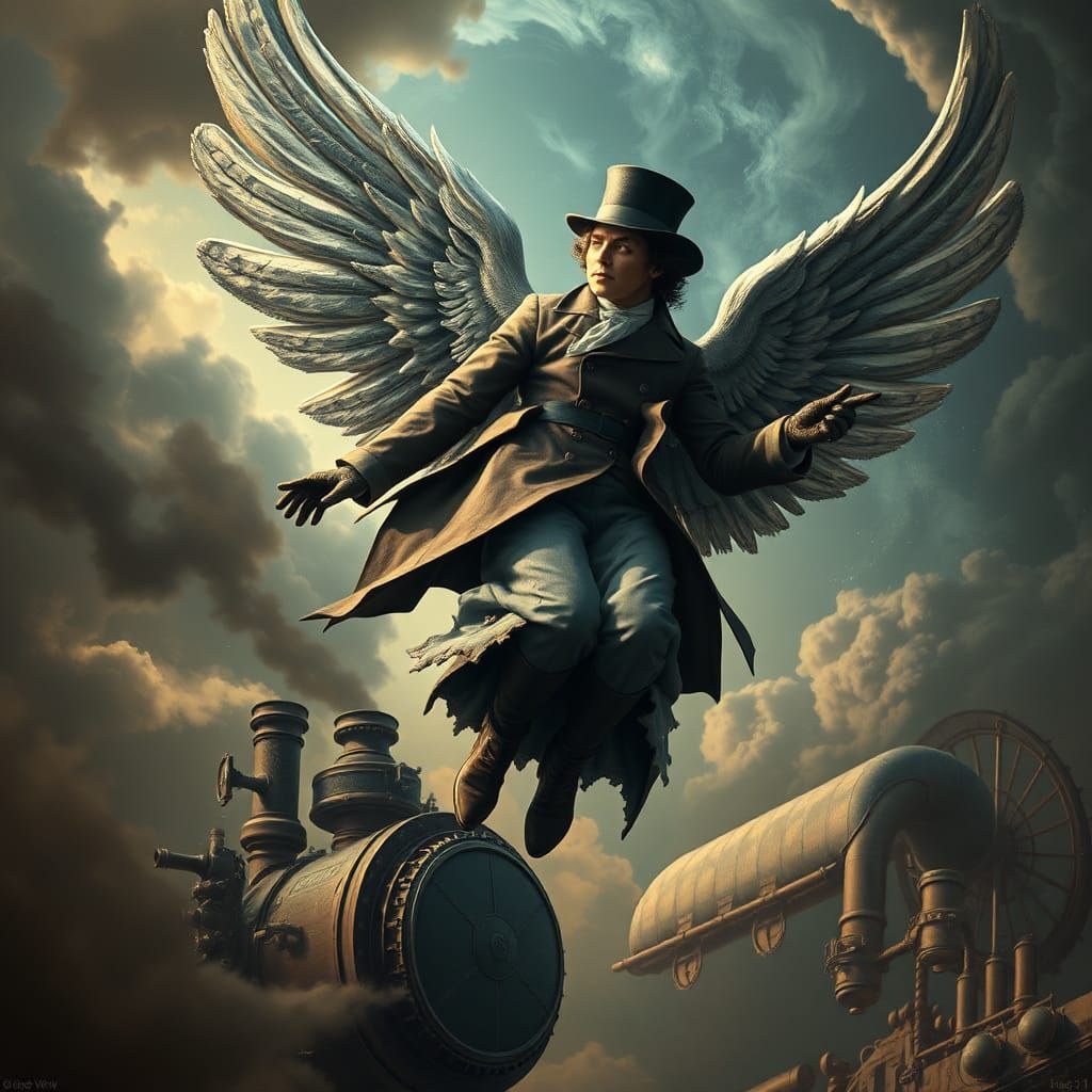 Fallen Angel in Steampunk Surrealism