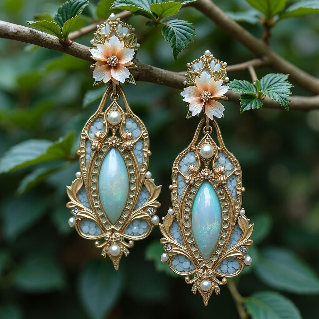 Ethereal Art Nouveau Earrings in Vibrant Colors