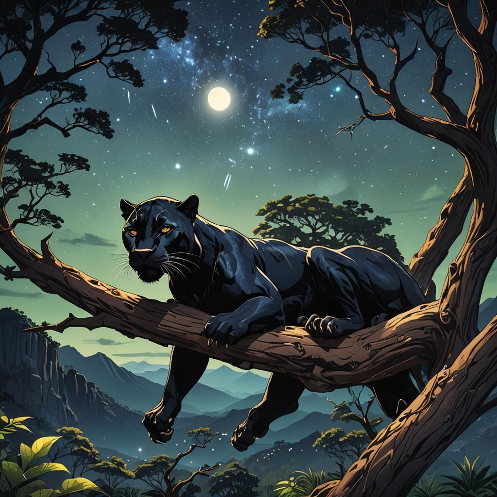 Black Panther with Shining Eyes in Anime Style