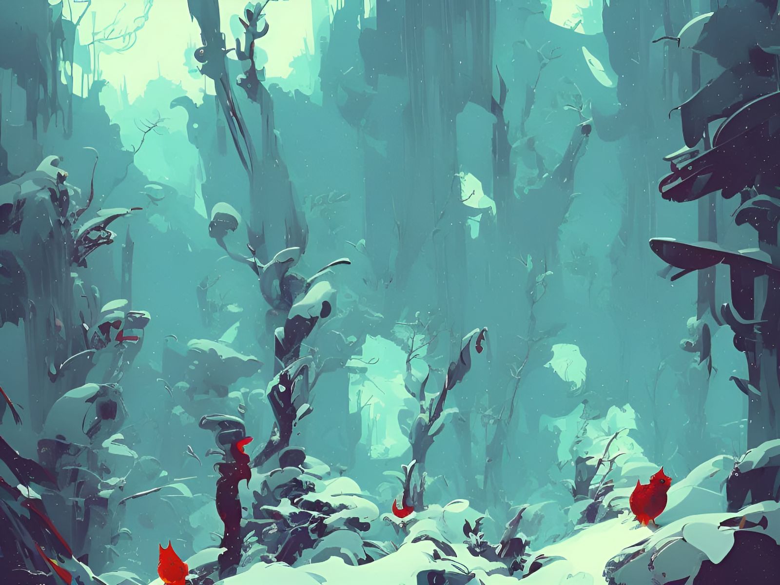 Elemental Ice Spirits in Composite Art Style