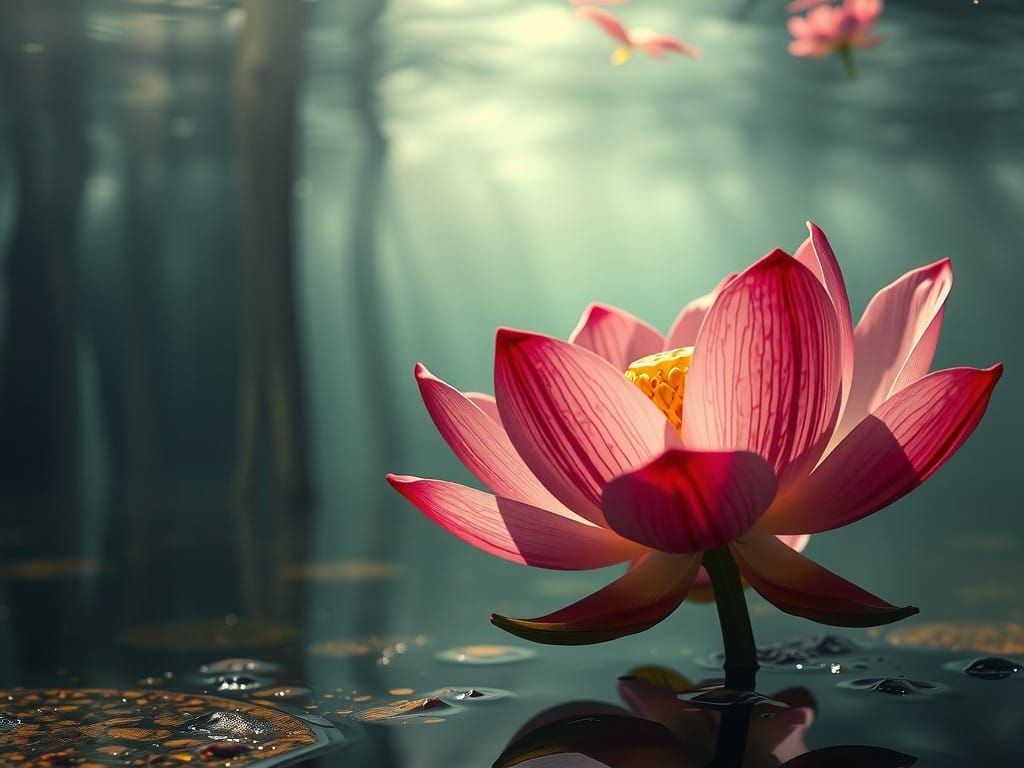Lotus Flower in Serene Swamp Reflections