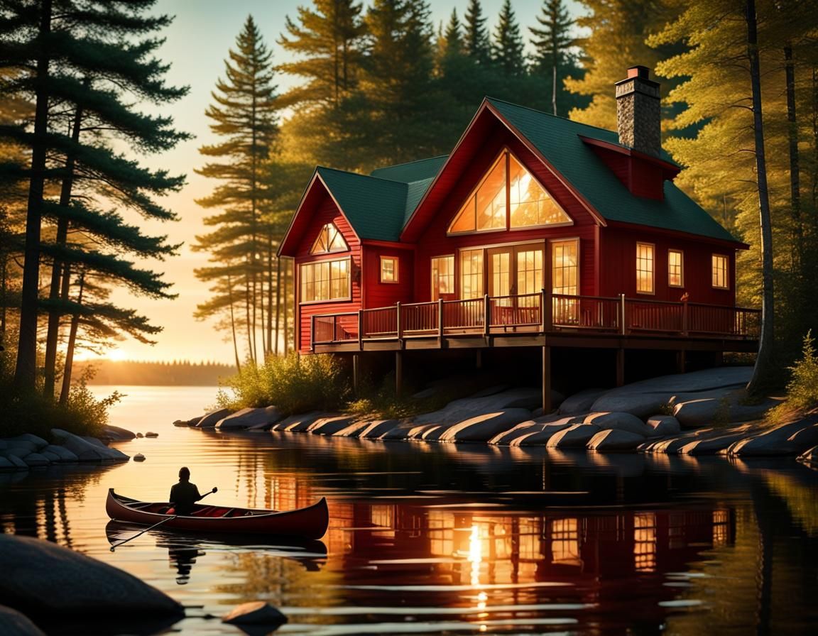 Enchanted Lakeside Cabin at Magic Hour