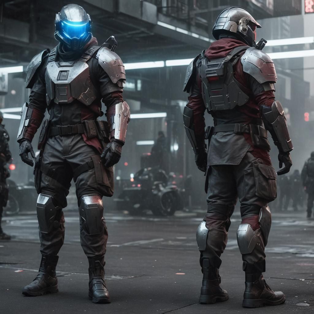 Futuristic Soldier in Cyberpunk Cityscape