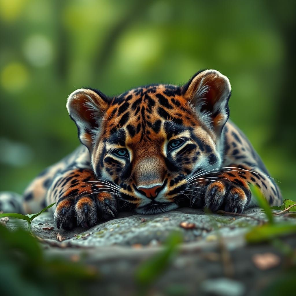 Baby Panther in Impressionist Forest: Hyper-Realistic Detail