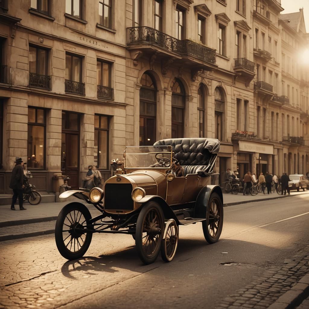 Vintage 1886 Automobile in Cinematic Film Still