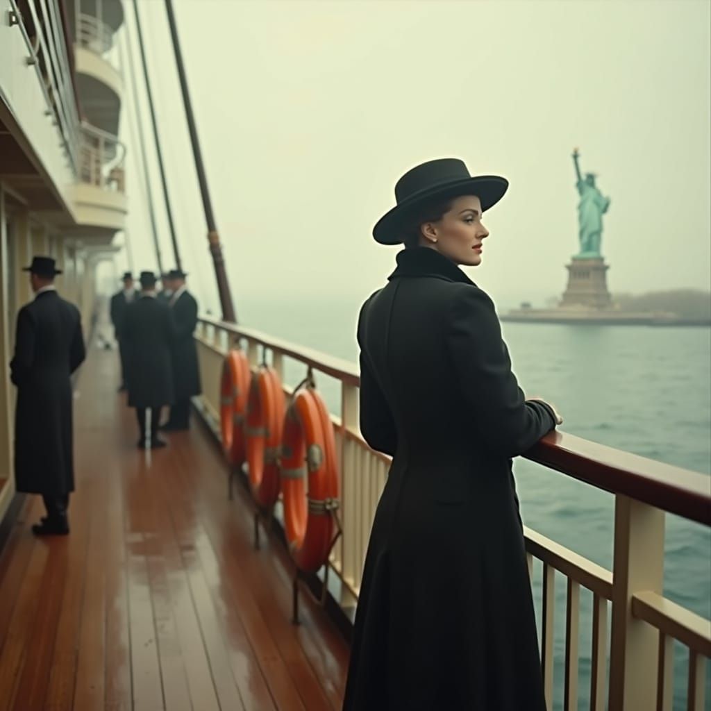 Elegant Woman on 1930s Liner in Classic Hollywood Style