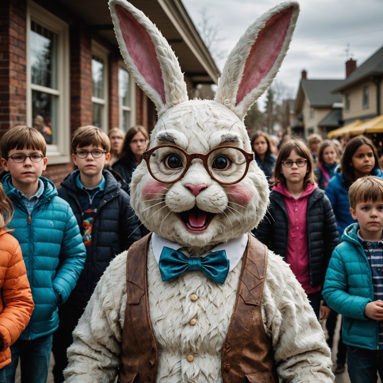 Mysterious Easter Bunny with Goggles, Illuminating Dark Corr...