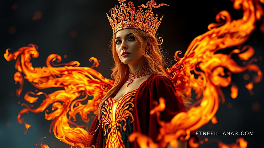 Fiery Queen Portrait in Fantasy Digital Art Style
