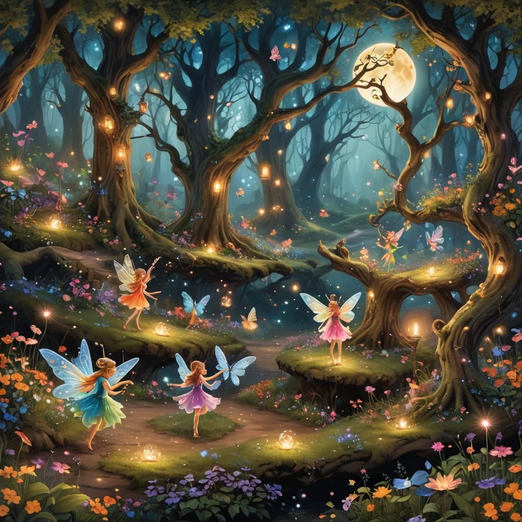 Enchanting Fairy Circle Celebration in Mystical Forest