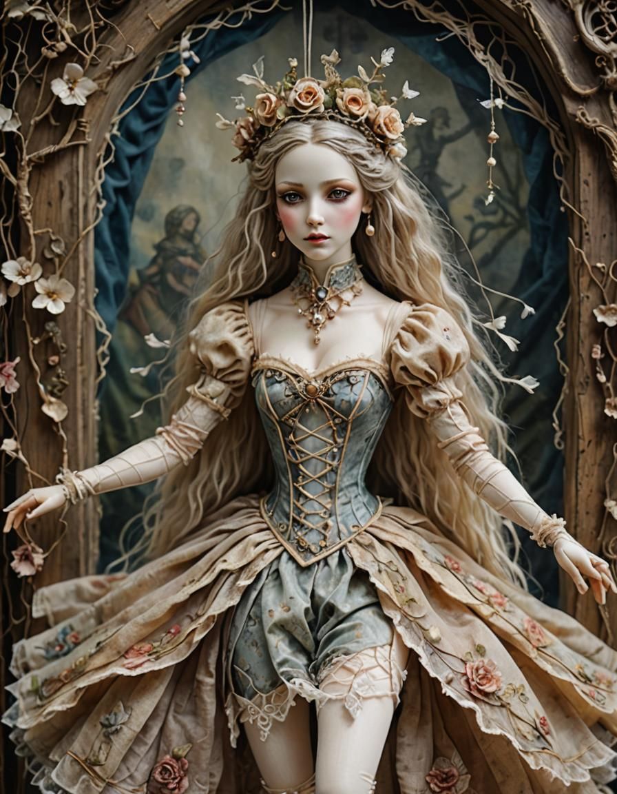 Ballerina String Puppet in Romantic Fairycore Style