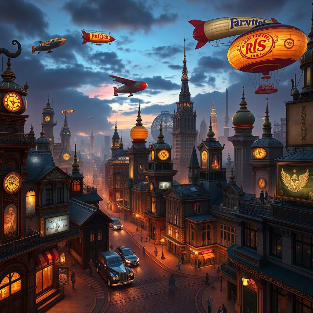 Steampunk Metropolis in Perpetual Twilight
