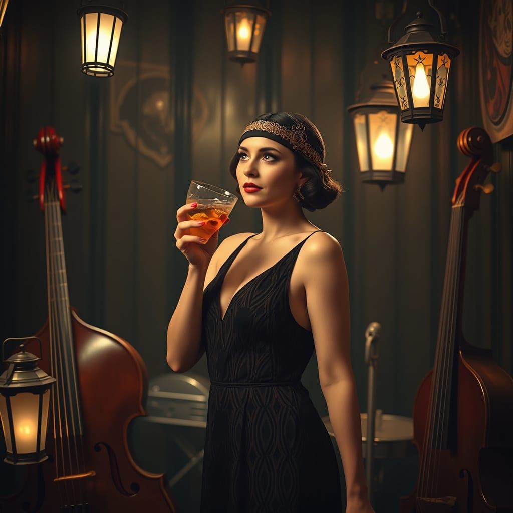 Flapper in Speakeasy with Art Deco Flair