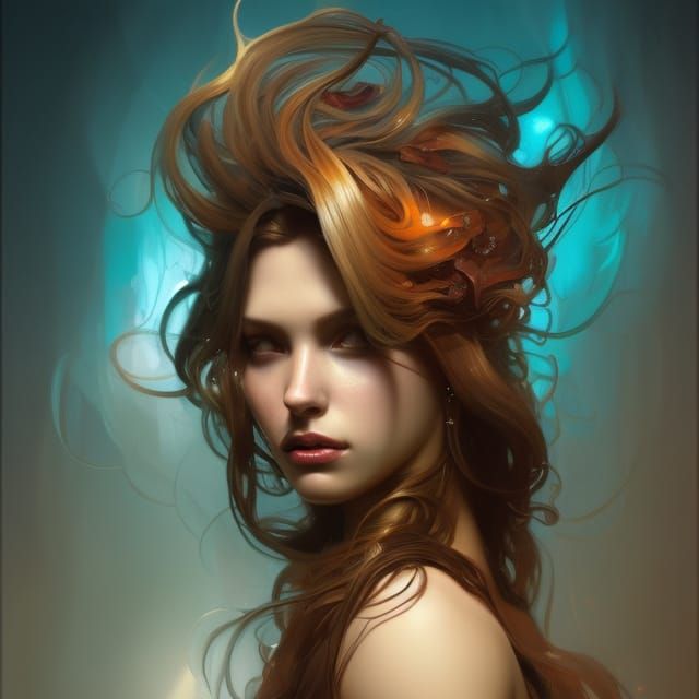 Detailed Siren Head Portrait in Art Nouveau Style