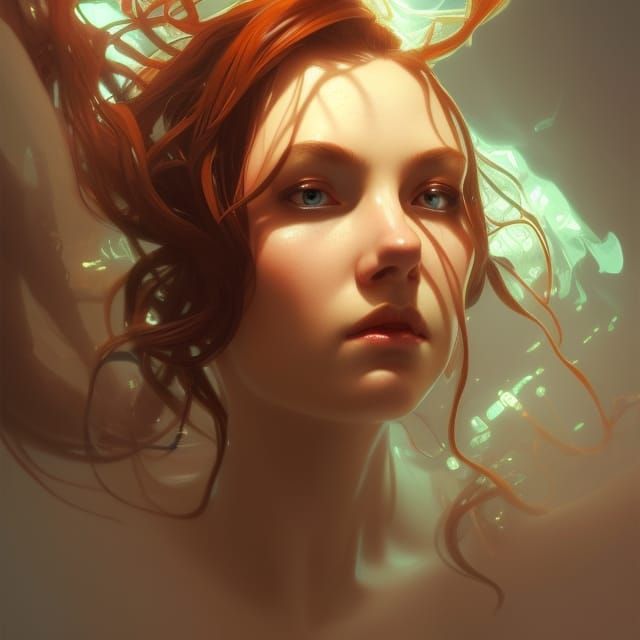 Detailed Siren Head Portrait in Art Nouveau Style