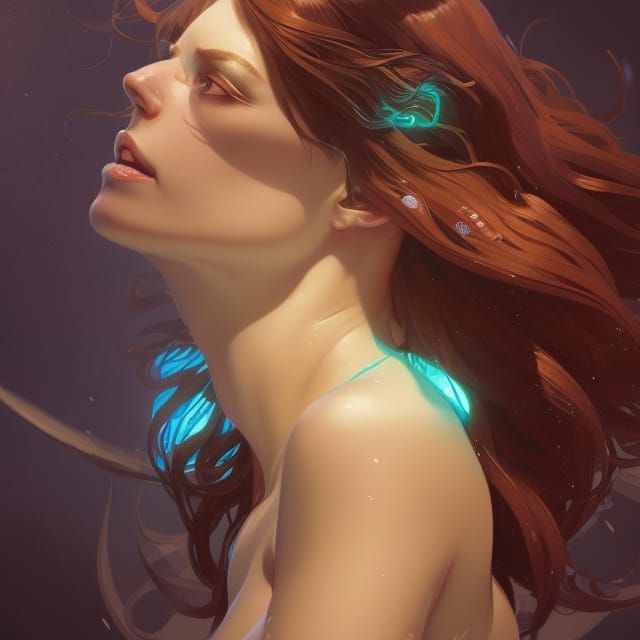 Detailed Siren Head Portrait in Art Nouveau Style