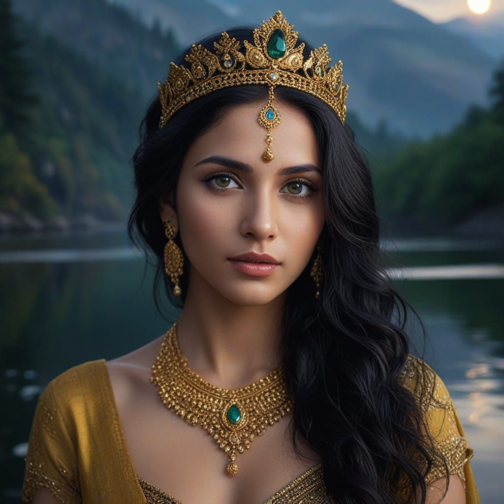 Indian Aphrodite in Forest Lake: Fantasy Portrait