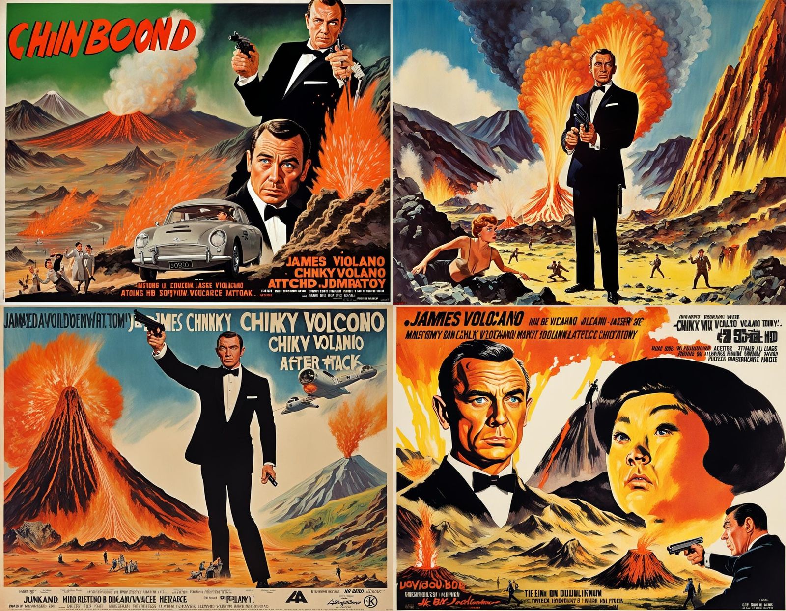 1960s James Bond Movie Poster: Volcano Attack