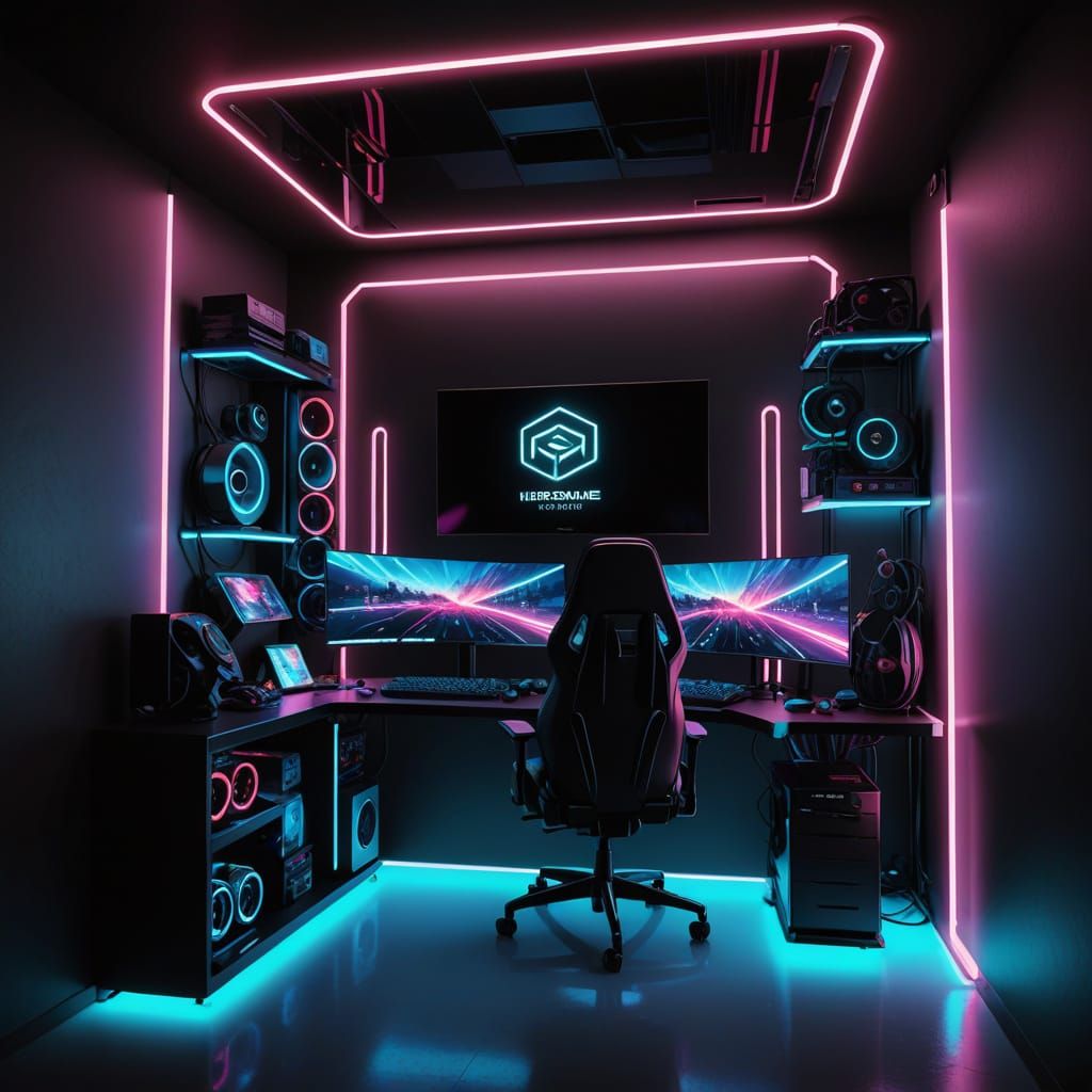 High-Tech Gaming Lair with Futuristic Ambiance