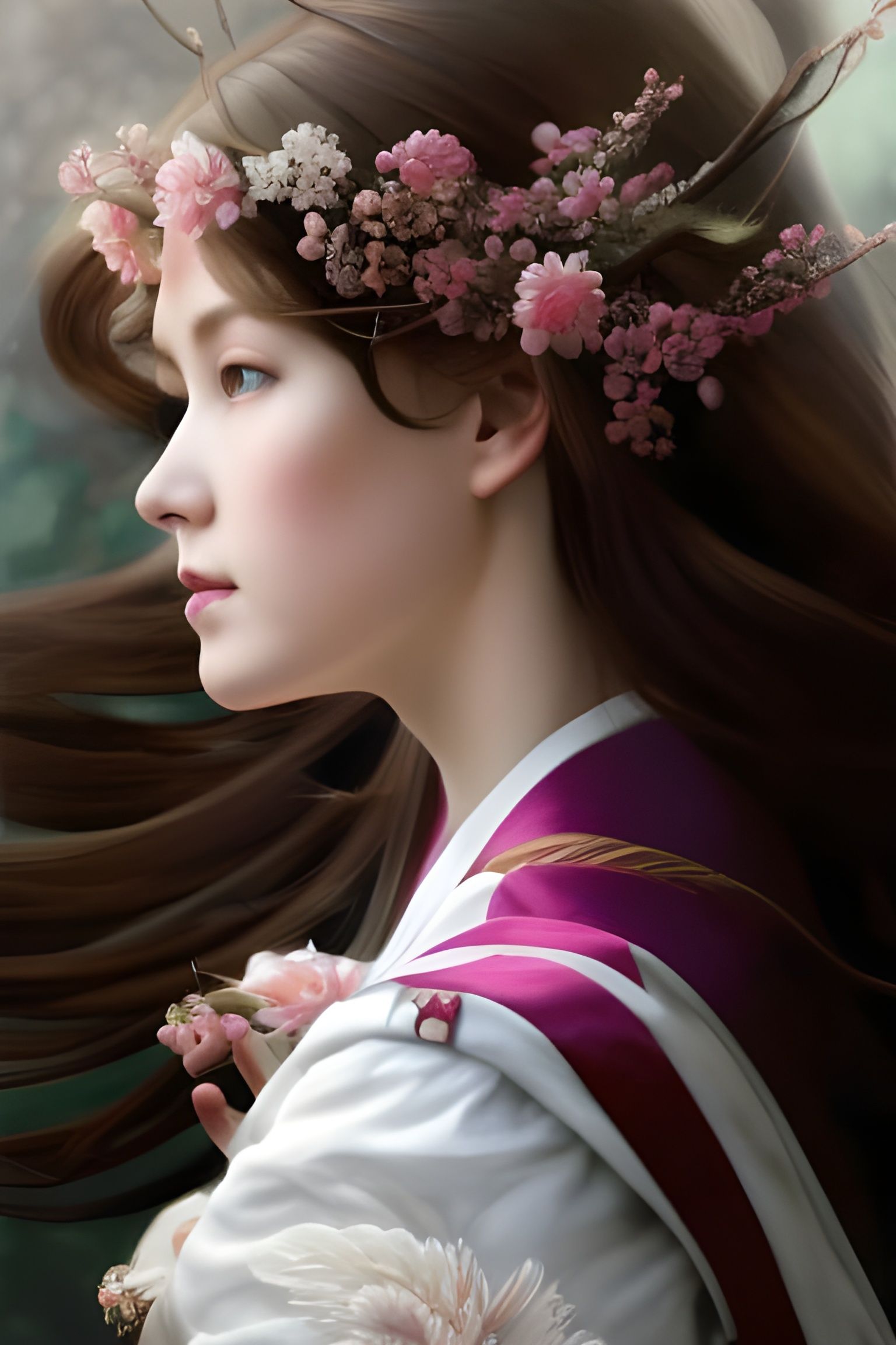 Shinto Goddess with Cherry Blossoms, Digital Portrait